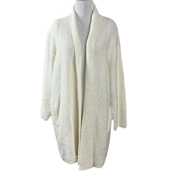 Vintage 80s 90s Sideffects Cardigan Sweater Ivory Large Boucle Knit Open Front - Picture 1 of 8